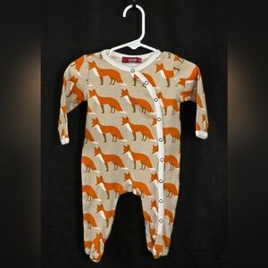 Milkbarn Organic Cotton Orange Fox  Footed Romper 0 To 3 Months